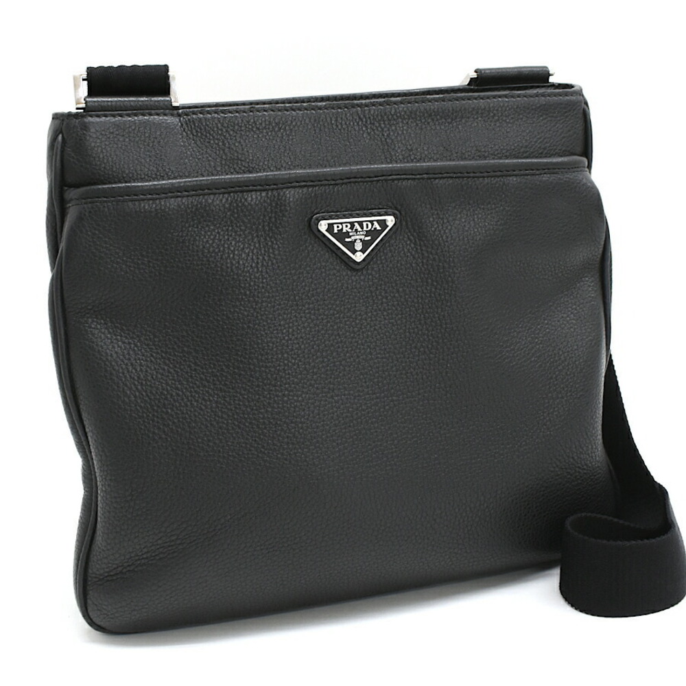 Prada VITELLO CITY Crossbody Bag Black Leather Triangle Logo Plate
